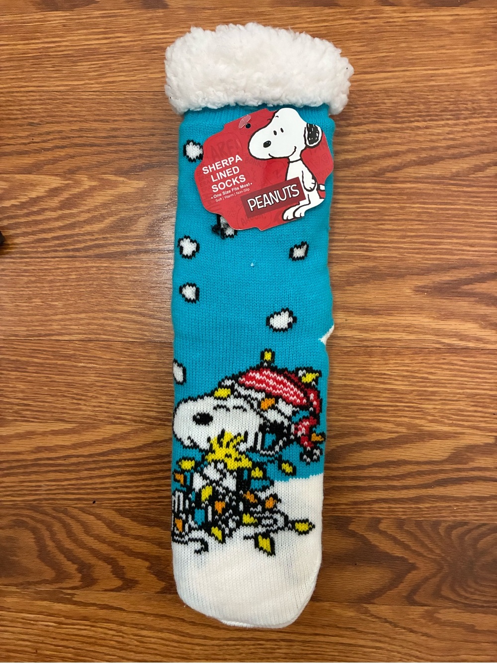 Peanuts Kids Sherpa-Lined Socks in Turquoise, White and Red